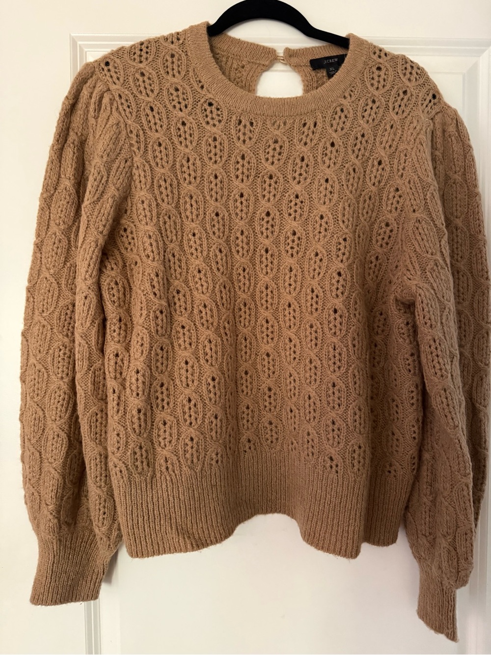 J. Crew Open Stitch Crewneck Sweater in Camel Tan